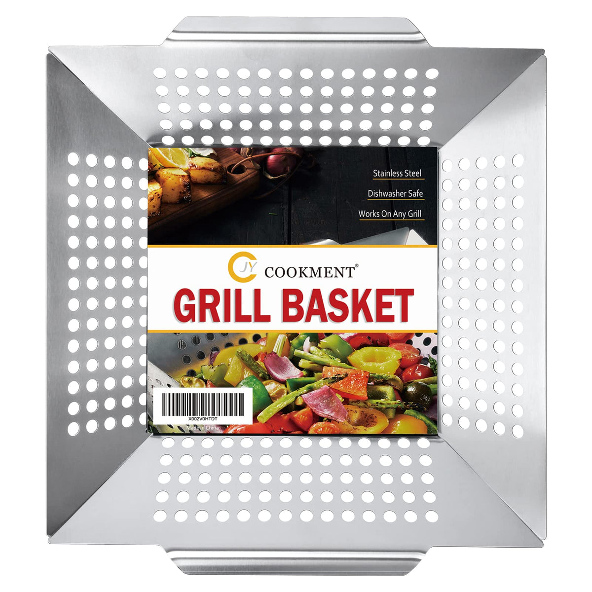 JY COOKMENT grill basket top view for even veggie grilling