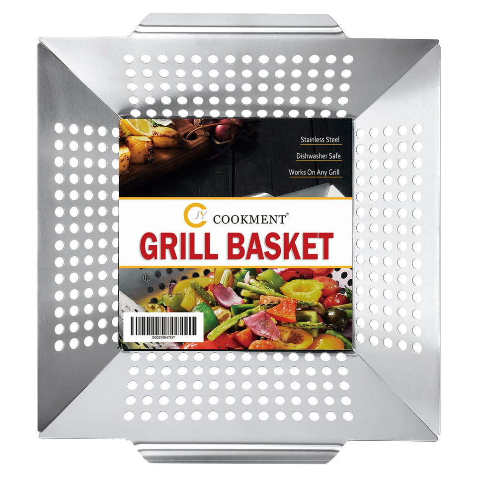 JY COOKMENT grill basket top view for even veggie grilling