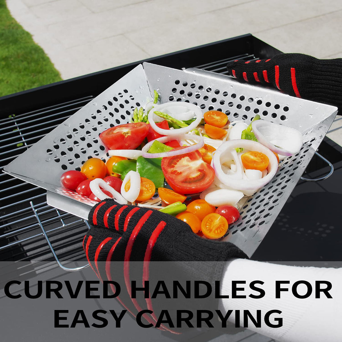 JY COOKMENT grill basket with vegetables ensures even cooking