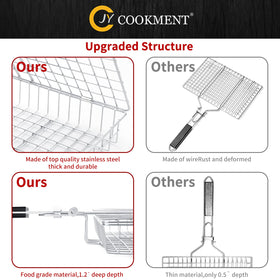 Slid lock on the JY COOKMENT grill basket assists with even flipping.