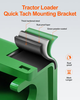 Weld-on mounting bracket from JY PERFORMANCE shown in use with a John Deere loader.