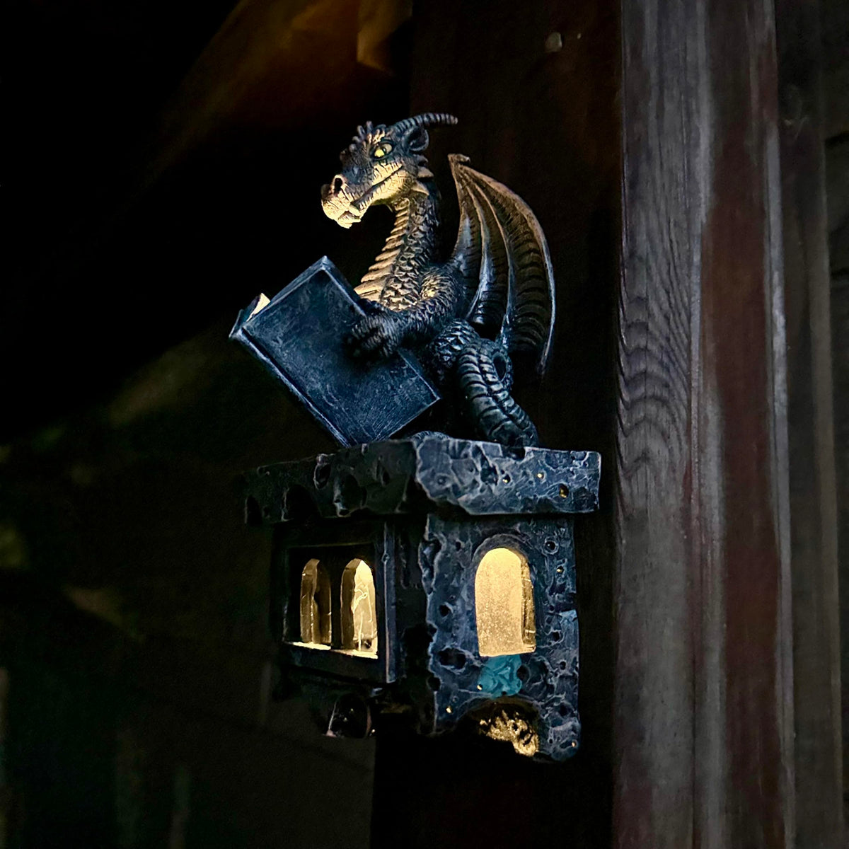 Jy.Cozy garden dragon statue perched on a podium for outdoor charm