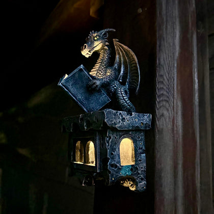 Jy.Cozy garden dragon statue perched on a podium for outdoor charm