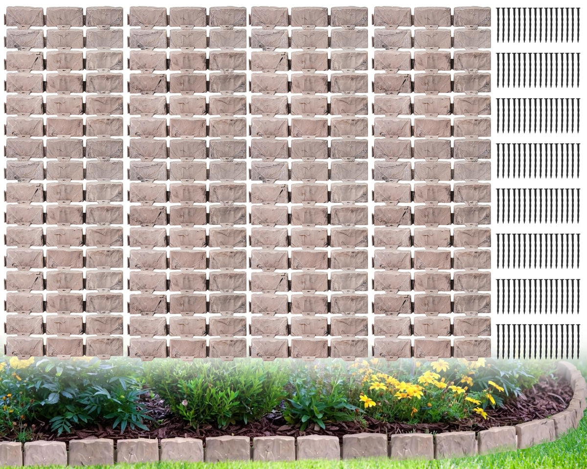 JYINCPED landscape edging with stone-look border defines flower beds quickly.
