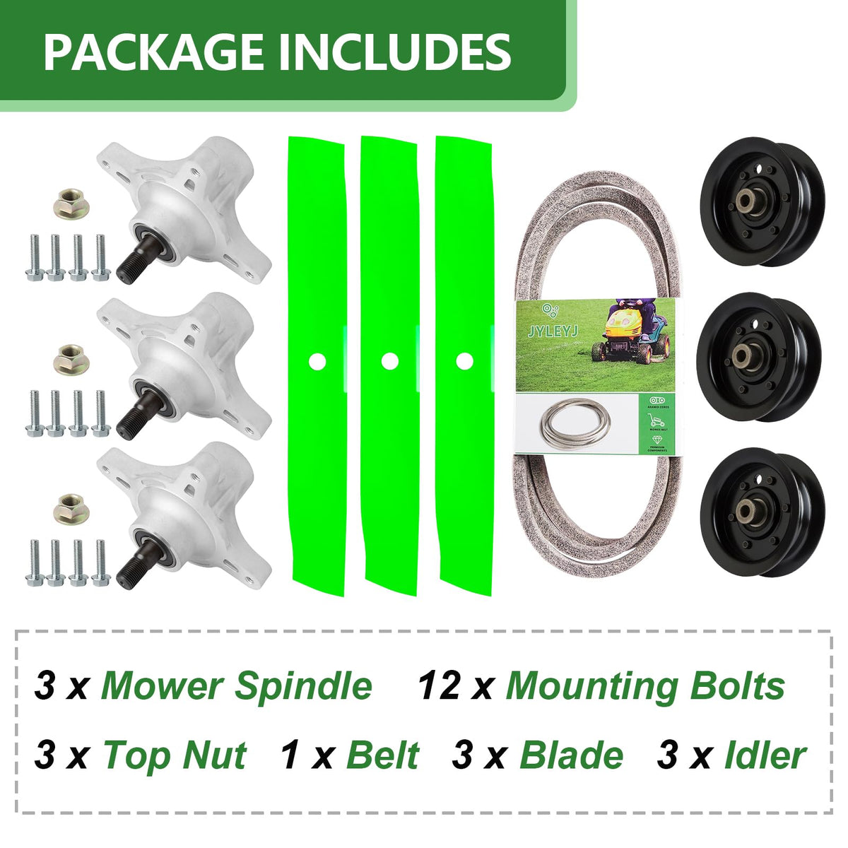 JYLEYJ installation-ready kit components ready for quick mower deck rebuild