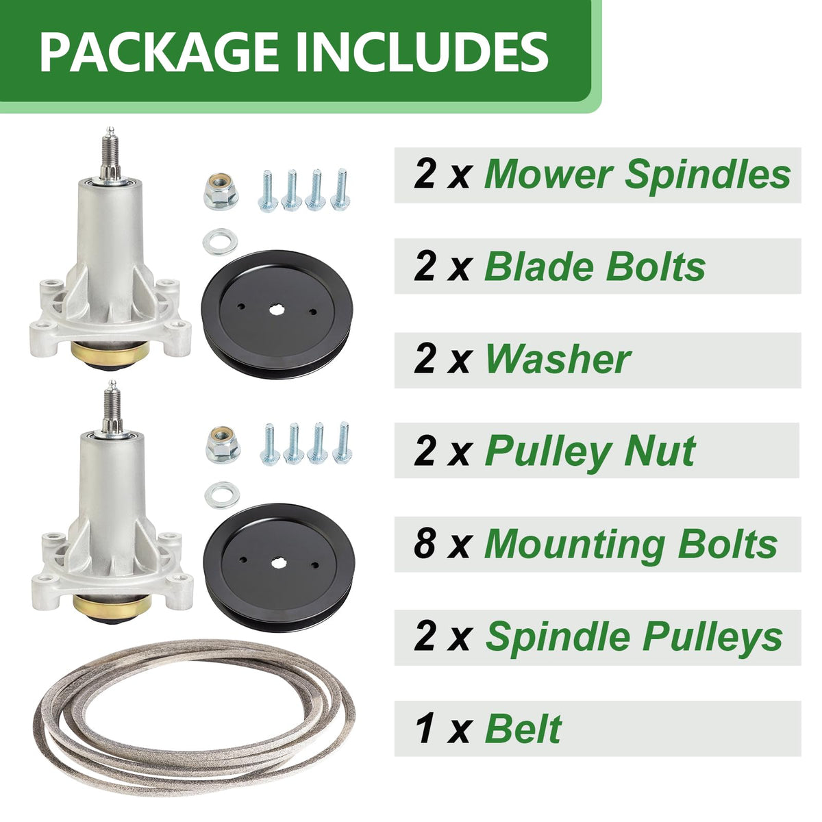 JYLEYJ kit in use on lawn tractor demonstrates belt and spindle fit