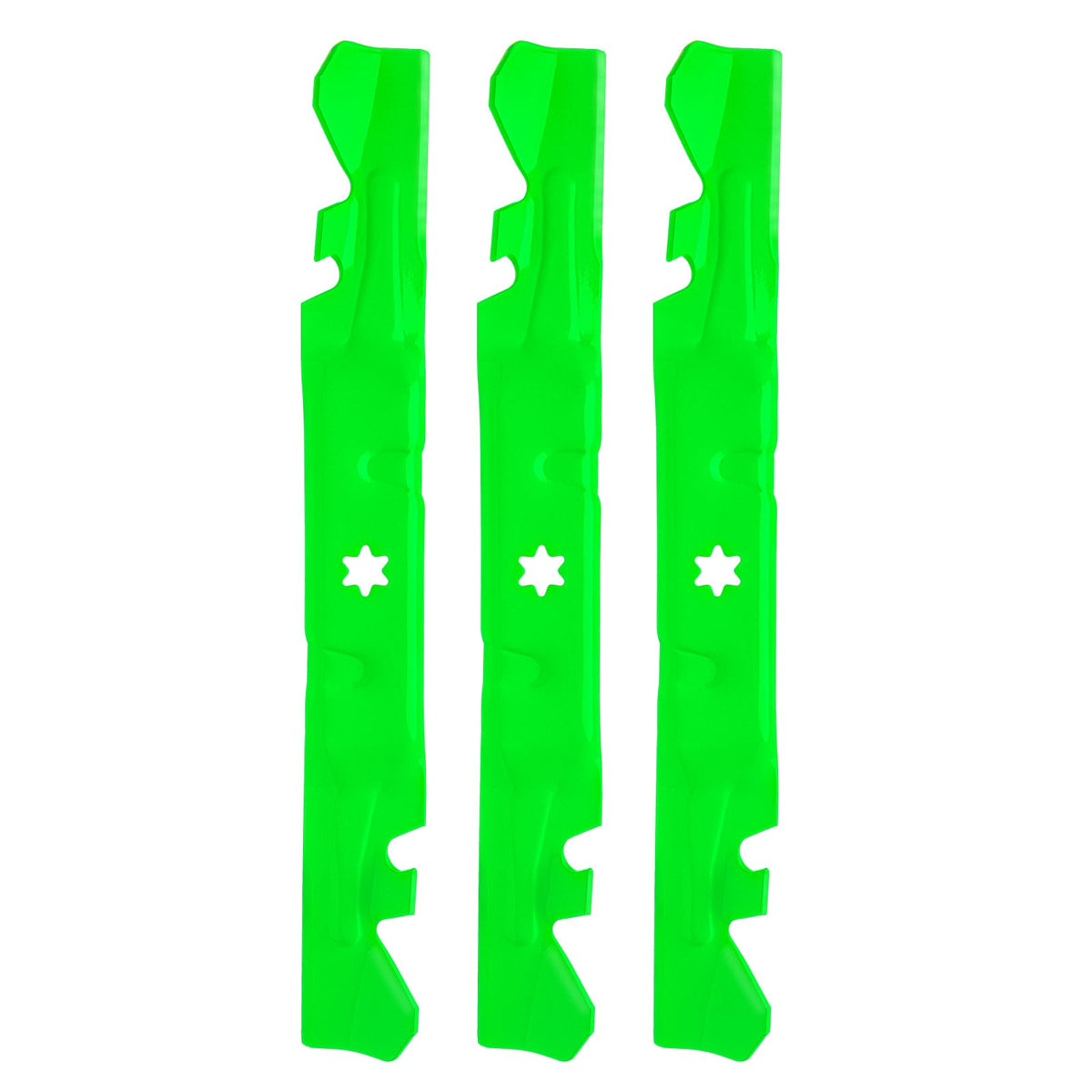 JYLEYJ mulching blades close-up showing sturdy teeth for precise mowing