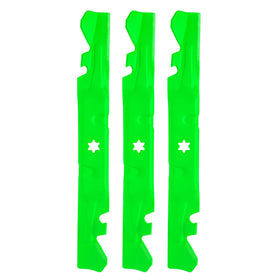JYLEYJ mulching blades close-up showing sturdy teeth for precise mowing