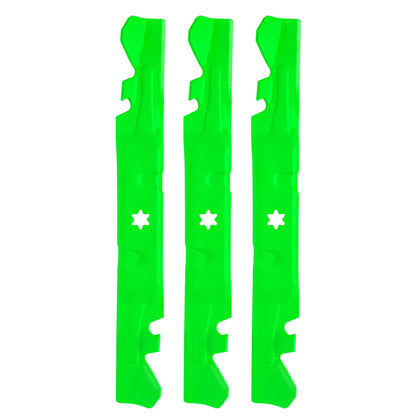 JYLEYJ mulching blades close-up showing sturdy teeth for precise mowing