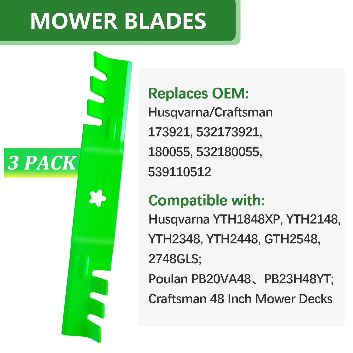 JYLEYJ 48-inch Poulan blades for clean mulch