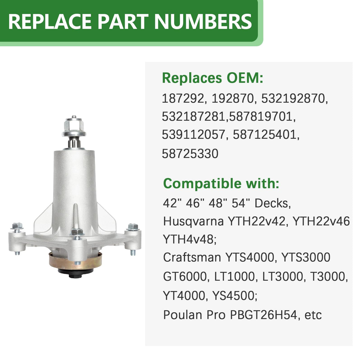JYLEYJ spindle assembly for Craftsman YT4000 and YS4500 decks enhances blade stability
