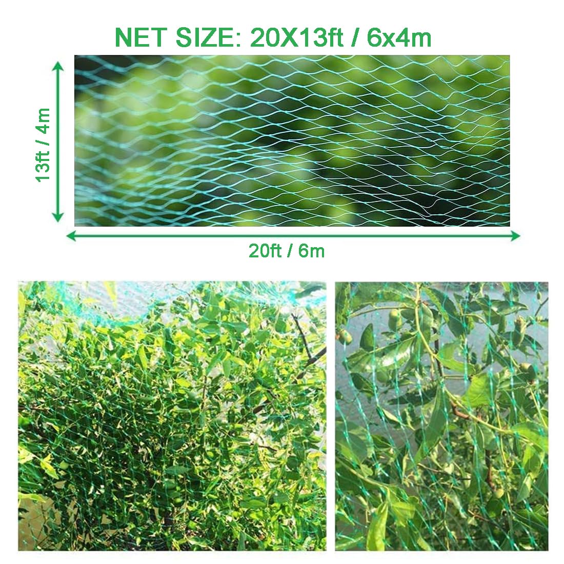 JZGEL garden netting made of polyethylene with a strong weave resists tearing.
