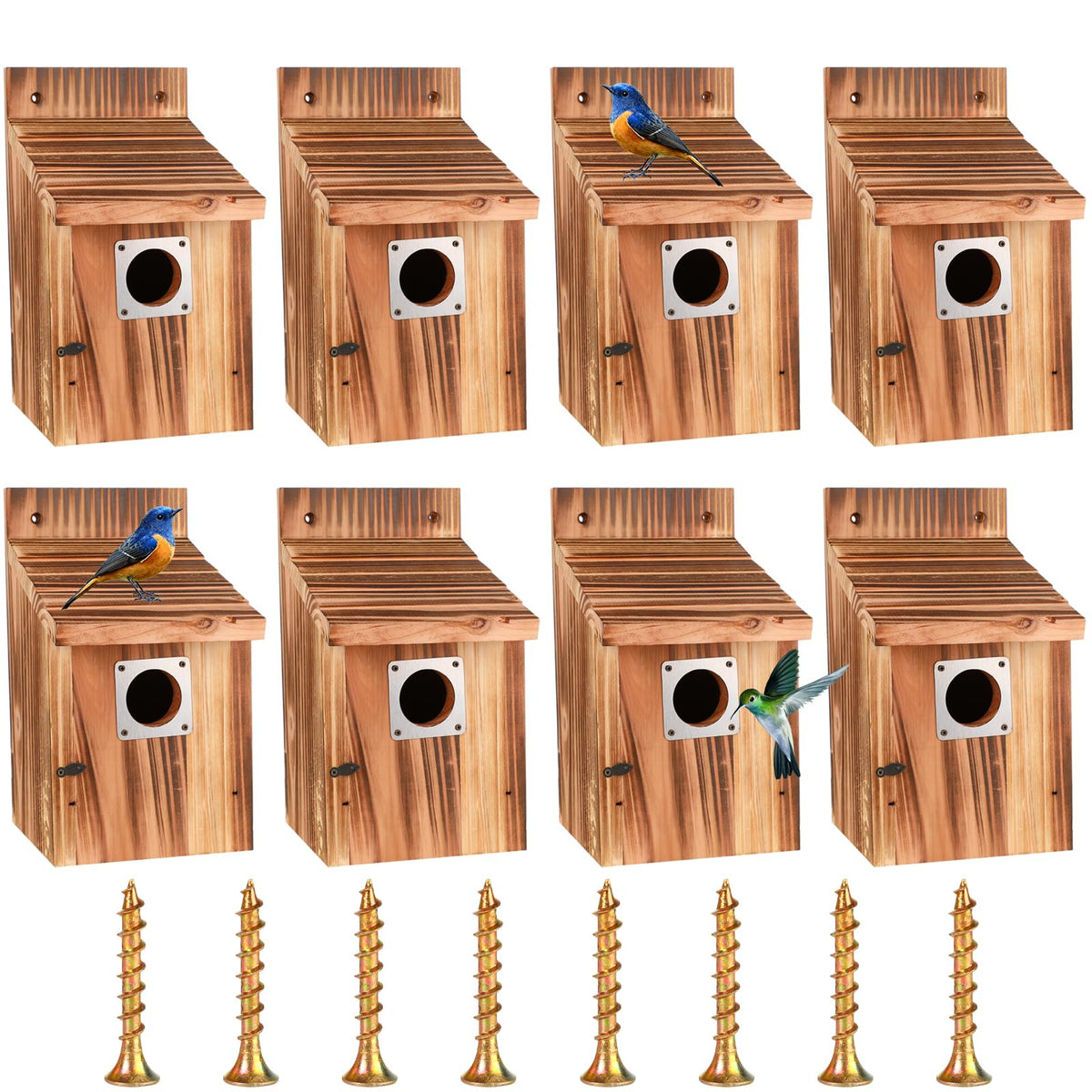 JZTKQTM 8-piece outdoor bird house set with metal guards for safe bird nesting
