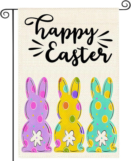 JZWEIXIA Easter garden flag double-sided bunny eggs design, ideal for year-round yard display.