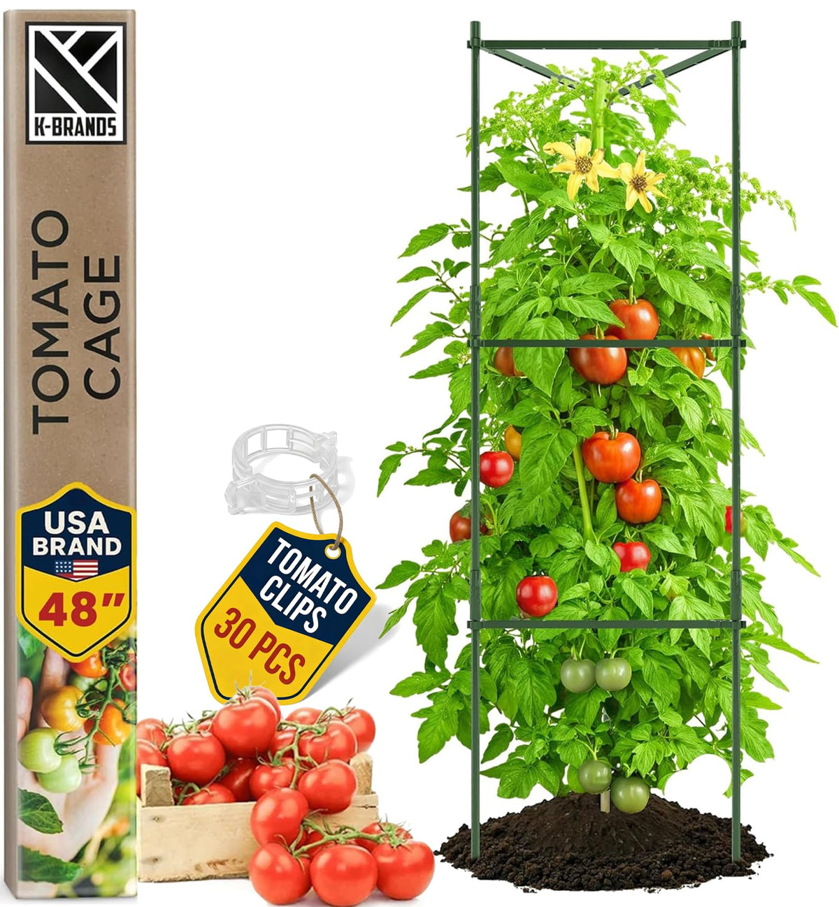 K-Brands Tomato Cage 48-inch tall provides sturdy vertical support for tall plants.