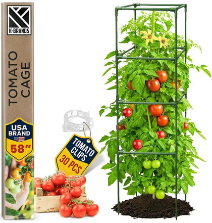 K-Brands Tomato Cage Square 58 inches tall supports tall tomato plants with robust stability.