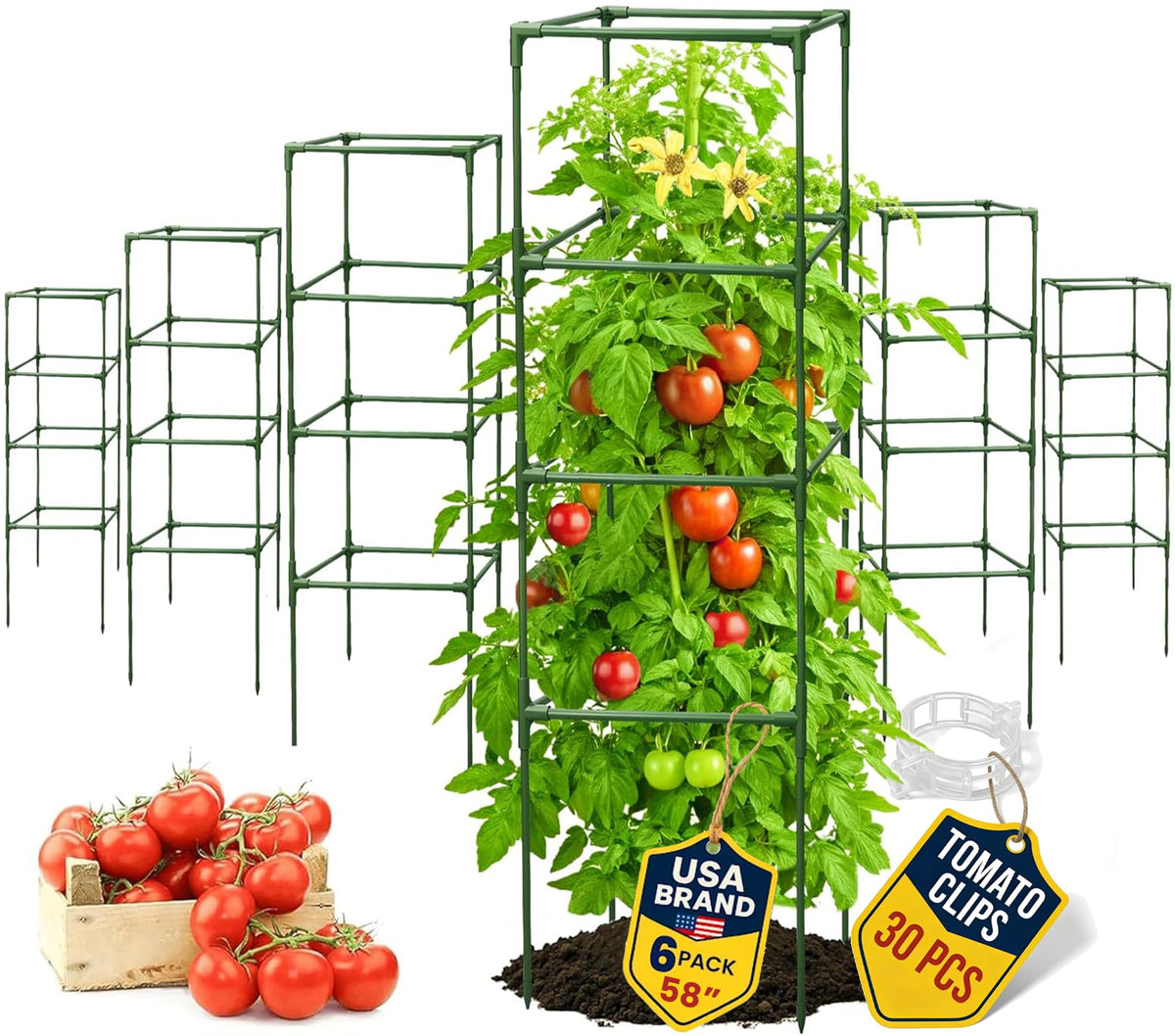 K-Brands Tomato Cage Square 58in assembly-ready for sturdy plant support