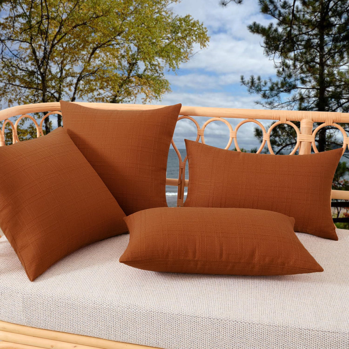 Kevin Textile burnt-orange shade complements warm outdoor scenes.