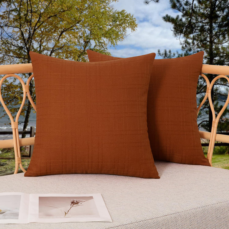 Kevin Textile checkered burnt-orange pillow cover for 18x18 cushions.