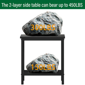 KAAPSAM two-tier table top supports up to 360 lb and bottom shelf 160 lb capacity.