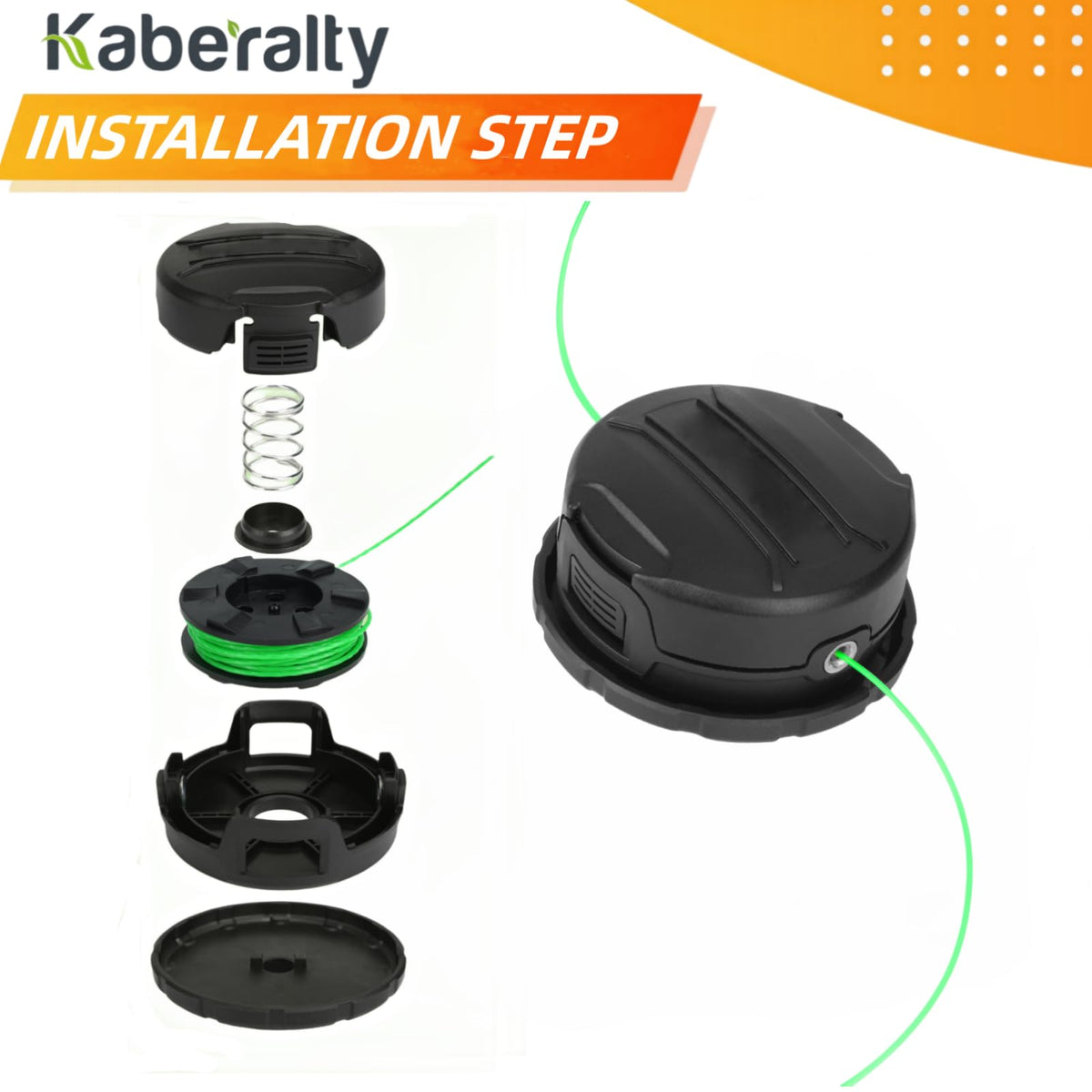 Kaberalty DWO1DT995 ABS cap offers rugged protection against impacts during trimming.