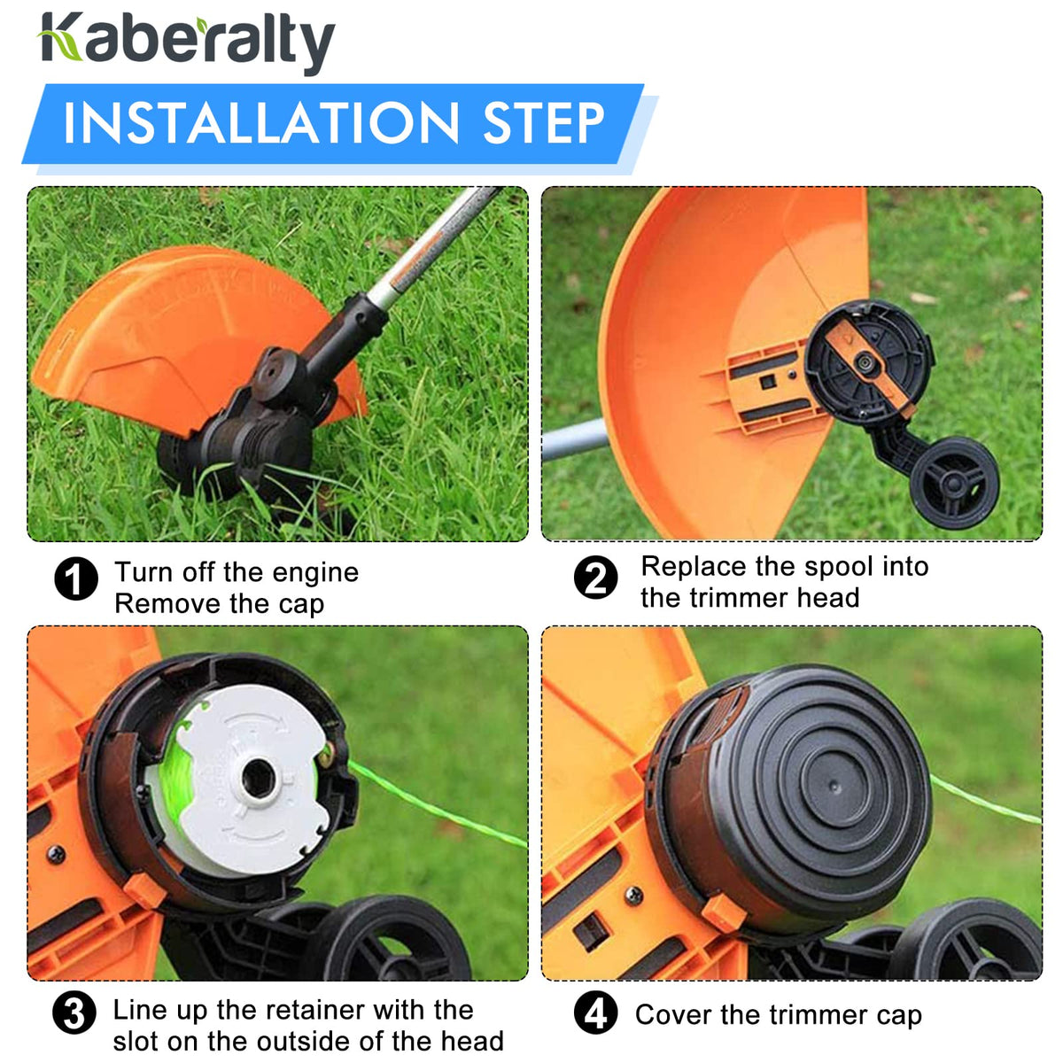 Kaberalty spool cap cover protects trimmer line and reduces debris entry during use.