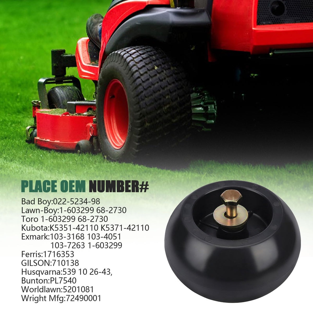 Kabing deck wheel kit compatible with Exmark models for smooth mowing