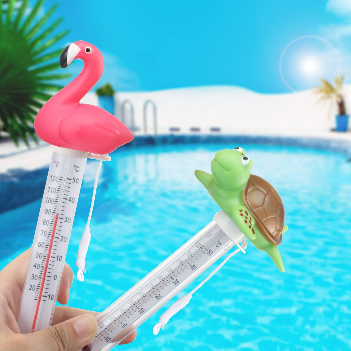 Two-design KABUDA pool thermometer in a convenient two-pack