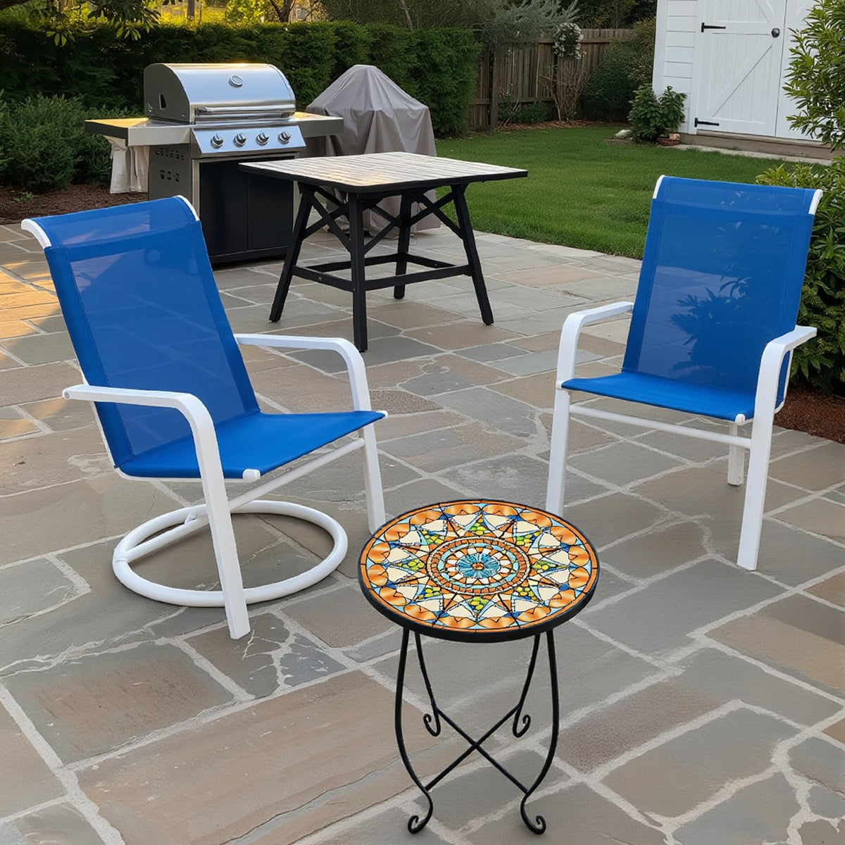 Kaesithar metal table with anti-rust coating withstands outdoor weather.