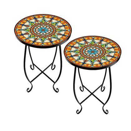 Kaesithar mosaic sun tables 2-pack shown side by side for balanced outdoor seating.