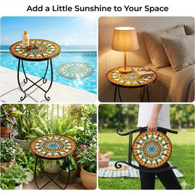 Kaesithar vibrant mosaic sun artwork adds cheerful color to space.