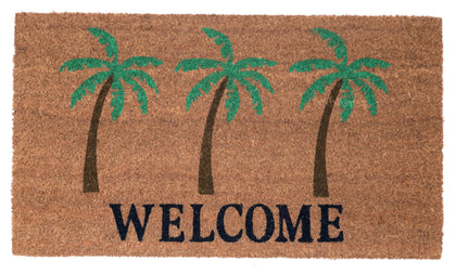 KAF Home welcome palm trees doormat at front door, showing inviting design and entryway protection against dirt.