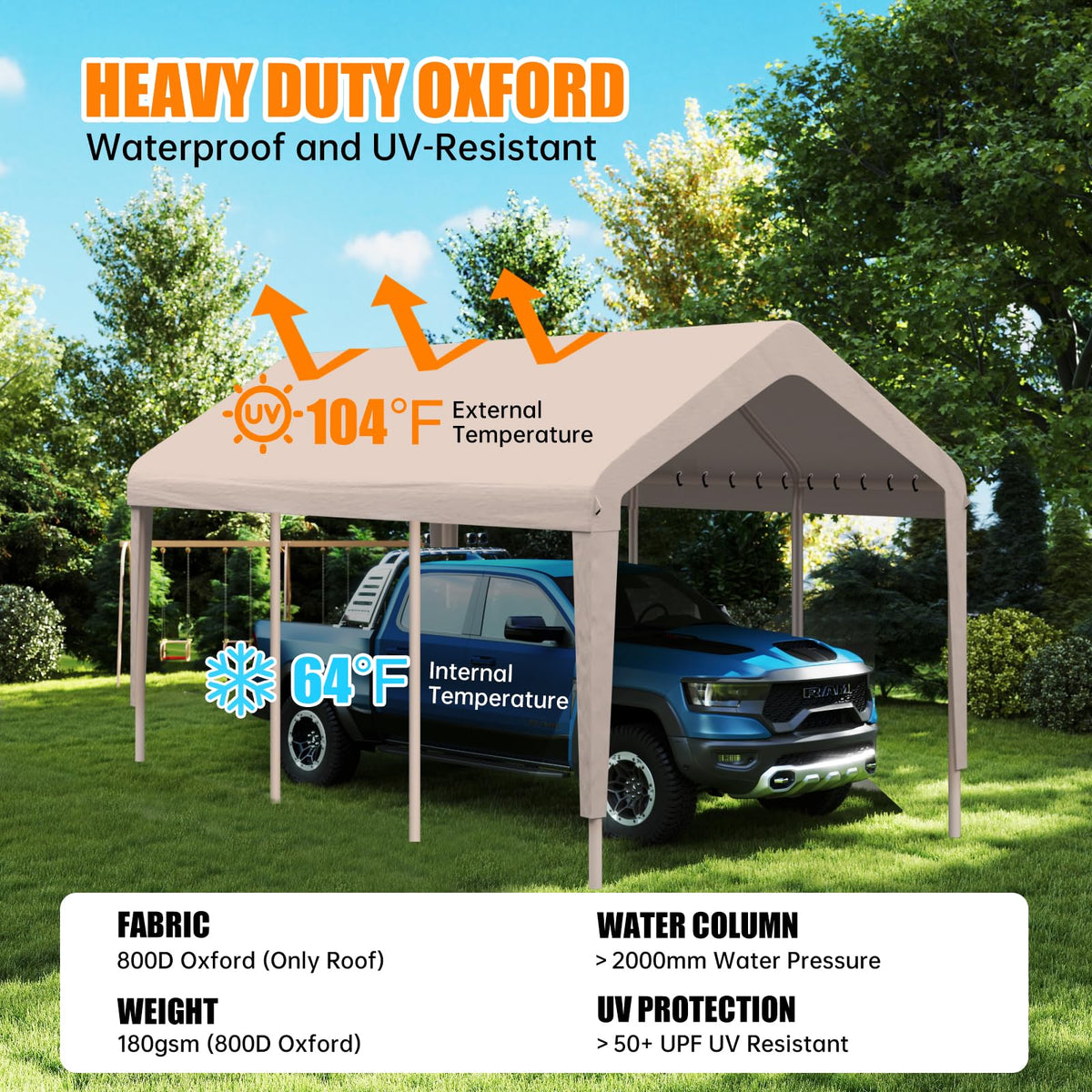 KAHLHAK carport cover legs skirt design with hooks improves frame security.