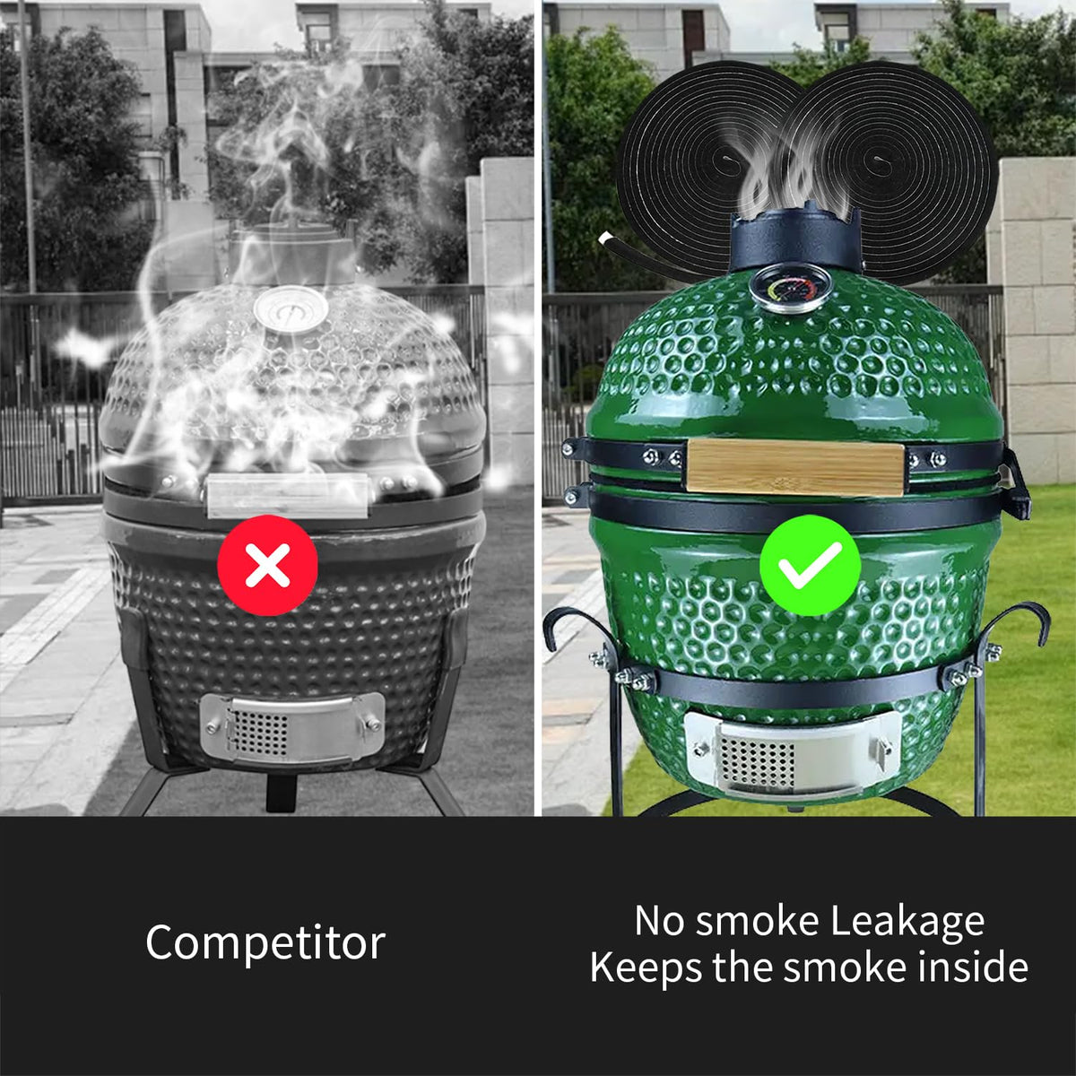 Kaidun seal helps retain smoke for better temperature control and flavor.