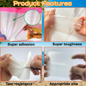 Waterproof TPU patch adheres to a bounce house seam for a temporary fix.