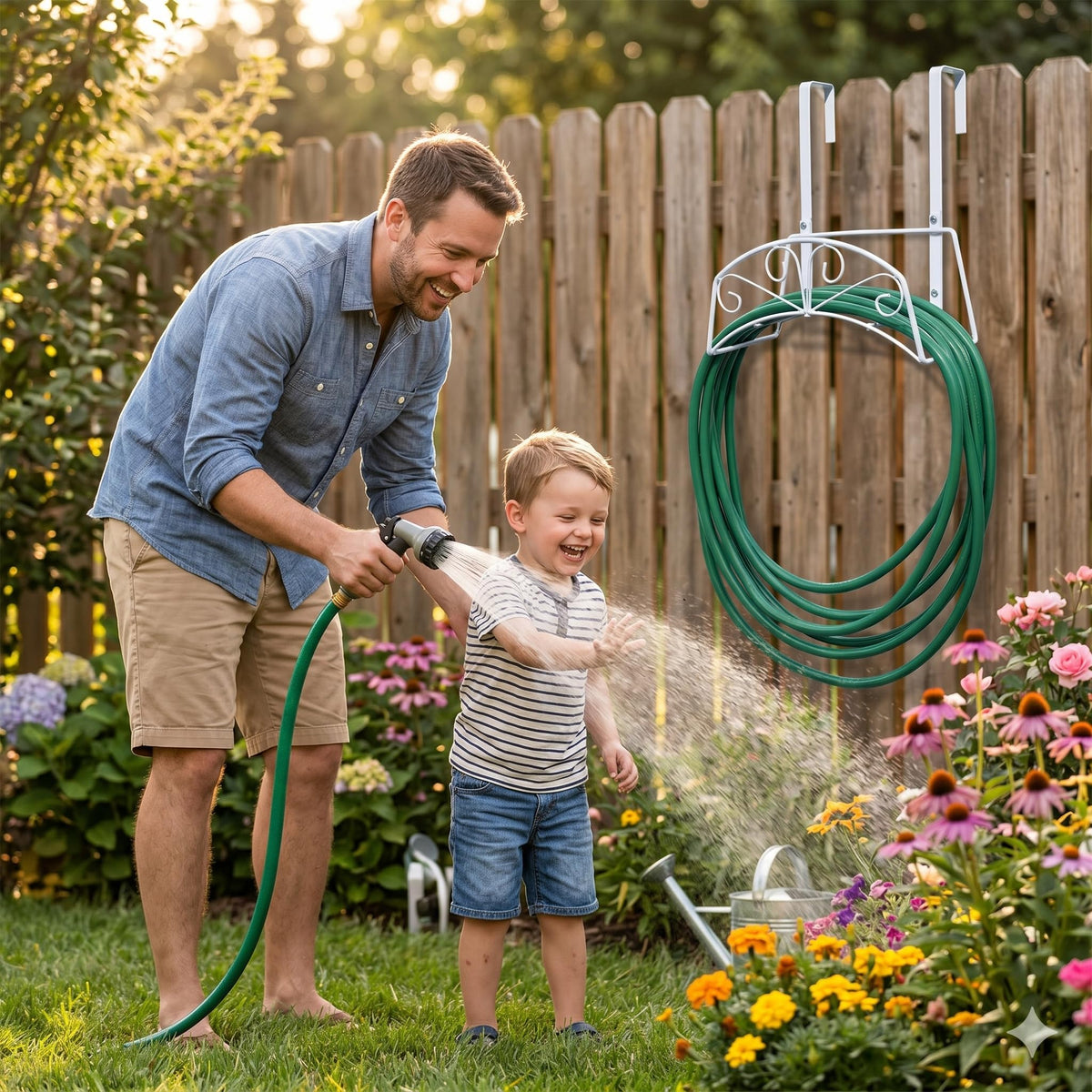 Kaileyouxiangongsi garden hose storage for garage or pool area—tidy setup.