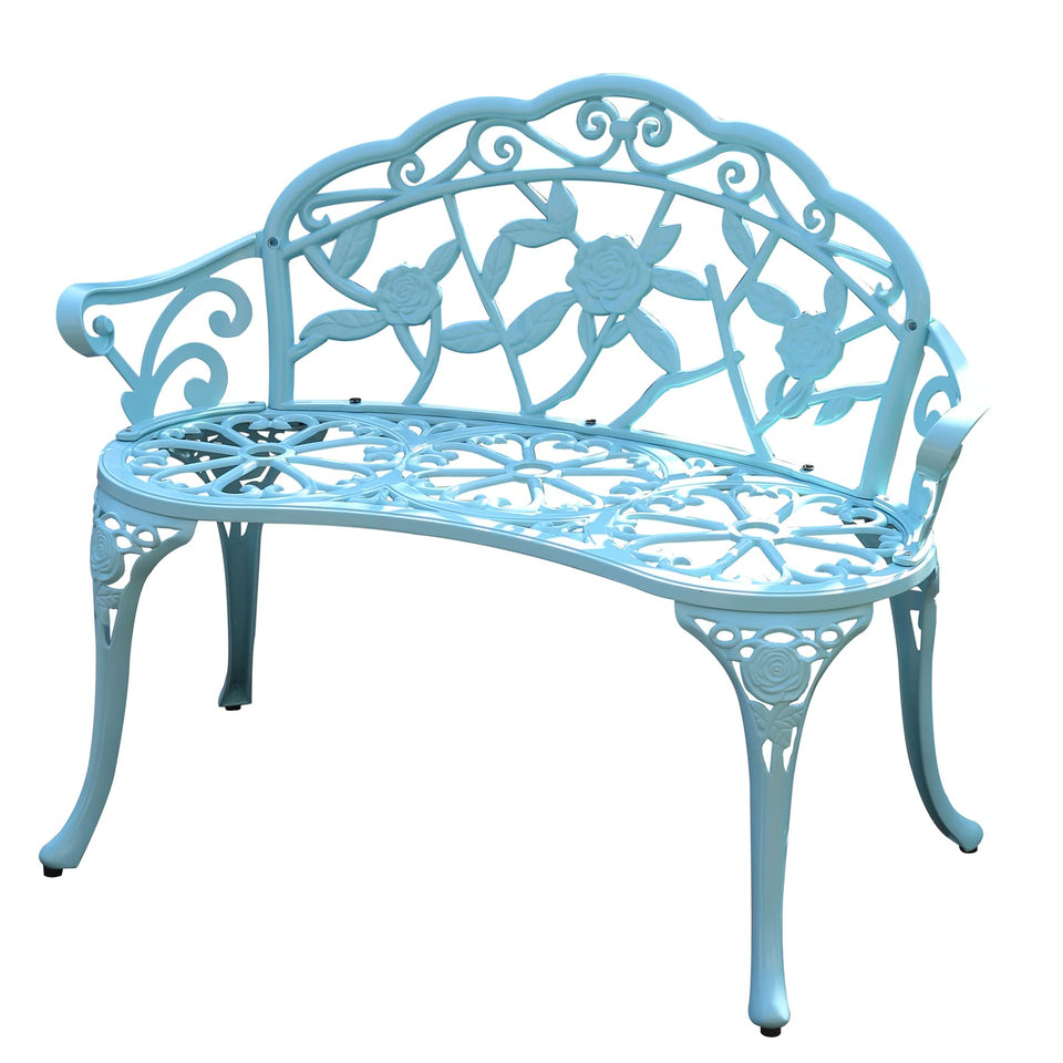 KAILI garden bench with rose carvings, elegant outdoor seating.