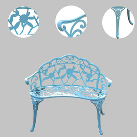 KAILI garden bench side view showcasing rose motif detail.