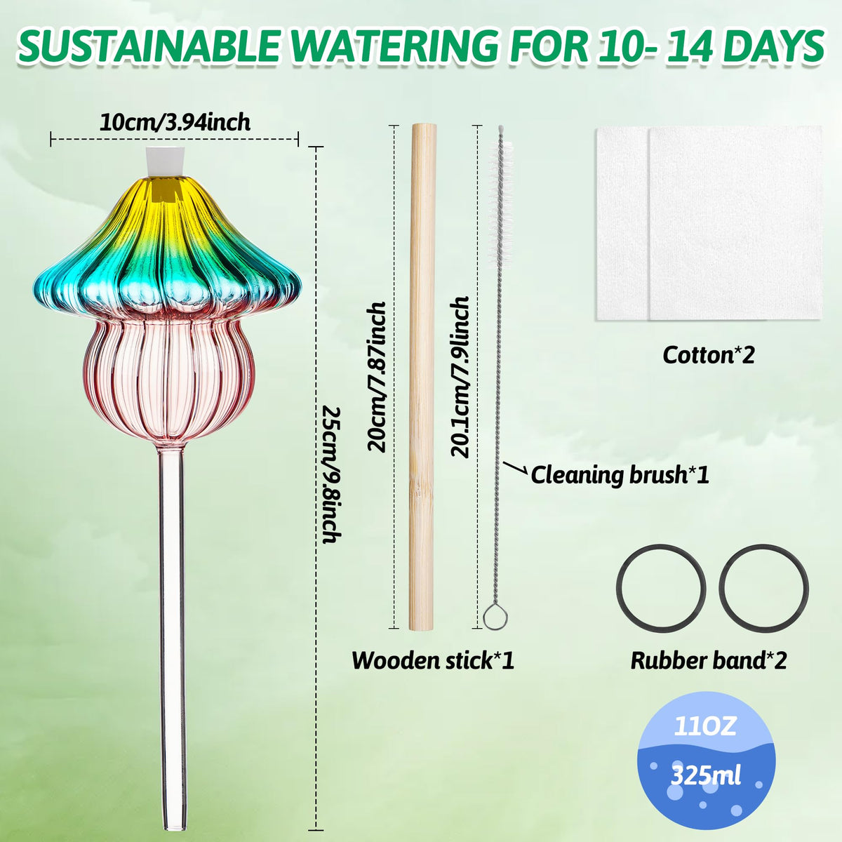 Kaimfdg glass watering bulbs closeup highlighting mushroom gradient for stylish indoor outdoor decor.