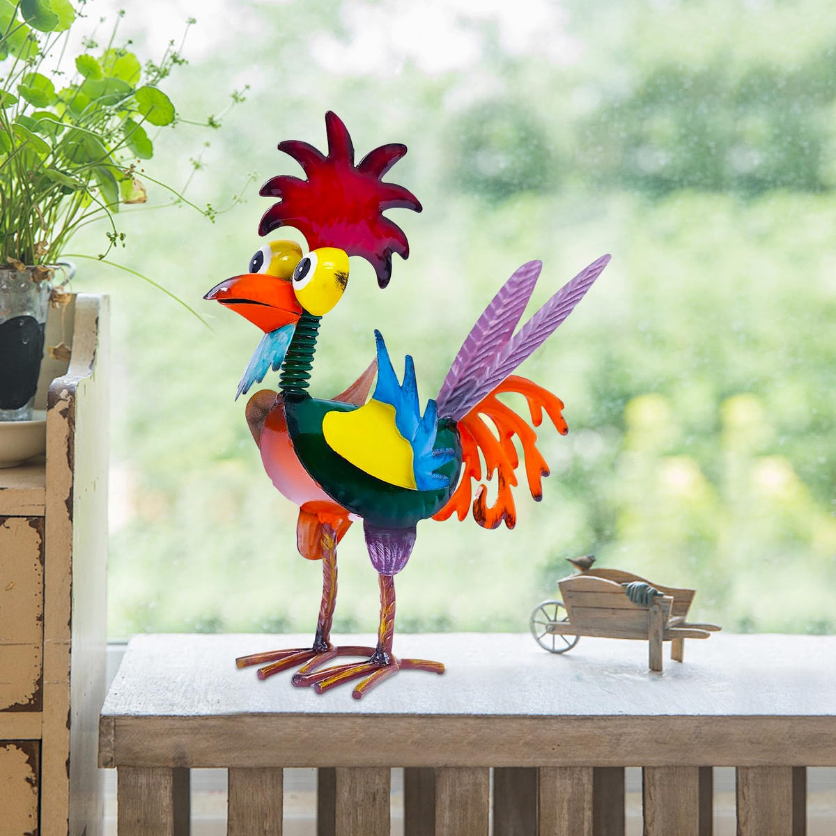 Kaiwern handmade rooster decor for outdoor spaces enhances whimsy and charm