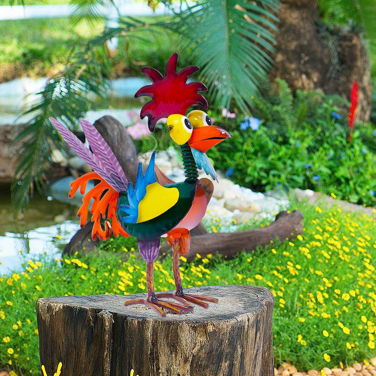 Kaiwern metal rooster yard ornament elevates patio ambiance during gatherings