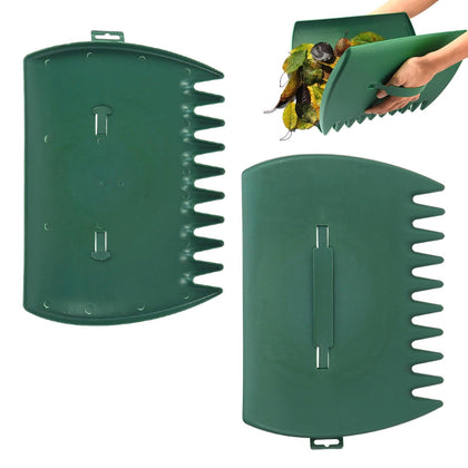 Kakalote leaf scoops hand rakes in action, two-piece set for effortless yard cleanup.