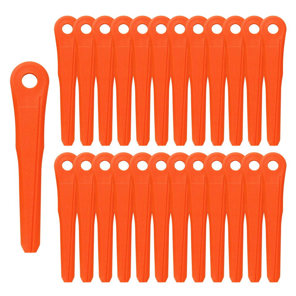 KAKAPEOPLE plastic blades for Stihl PolyCut 6-2 close-up showing durable orange blades for lawn trimming