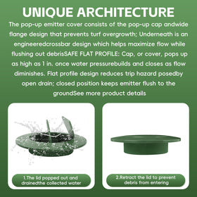 KAKAPEOPLE Pop Up Drain Emitter Cap auto pop-up reduces overflow risk.