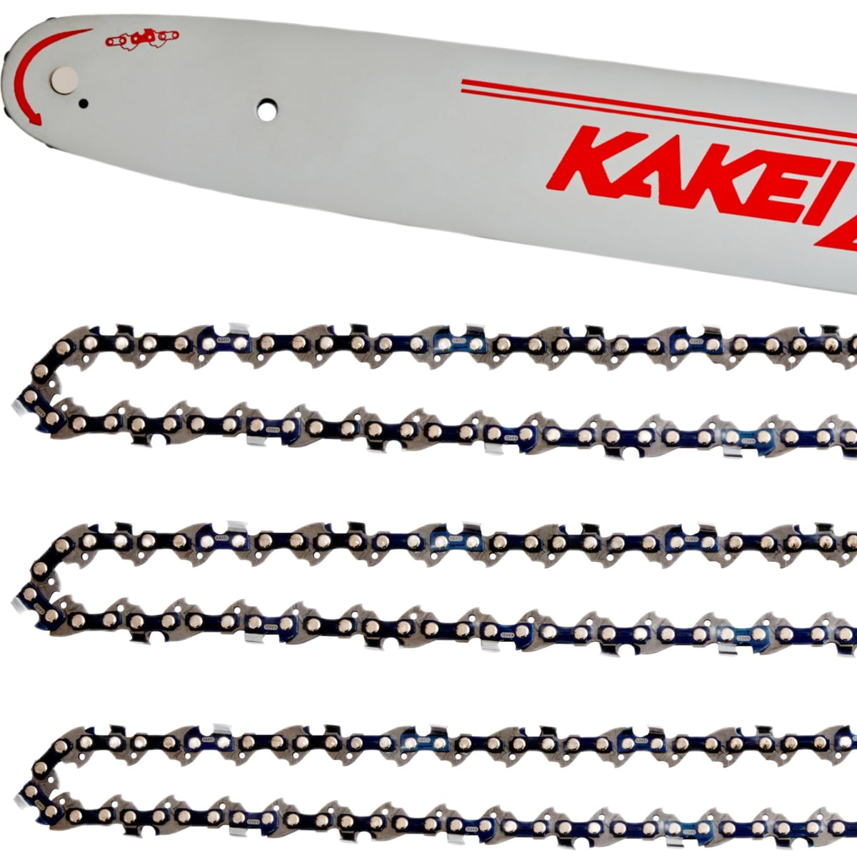 KAKEI 18-inch bar and chain combo shown for versatile wood cutting.