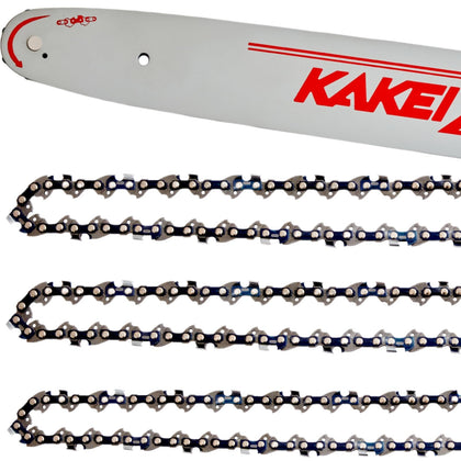 KAKEI 18-inch bar and chain combo shown for versatile wood cutting.