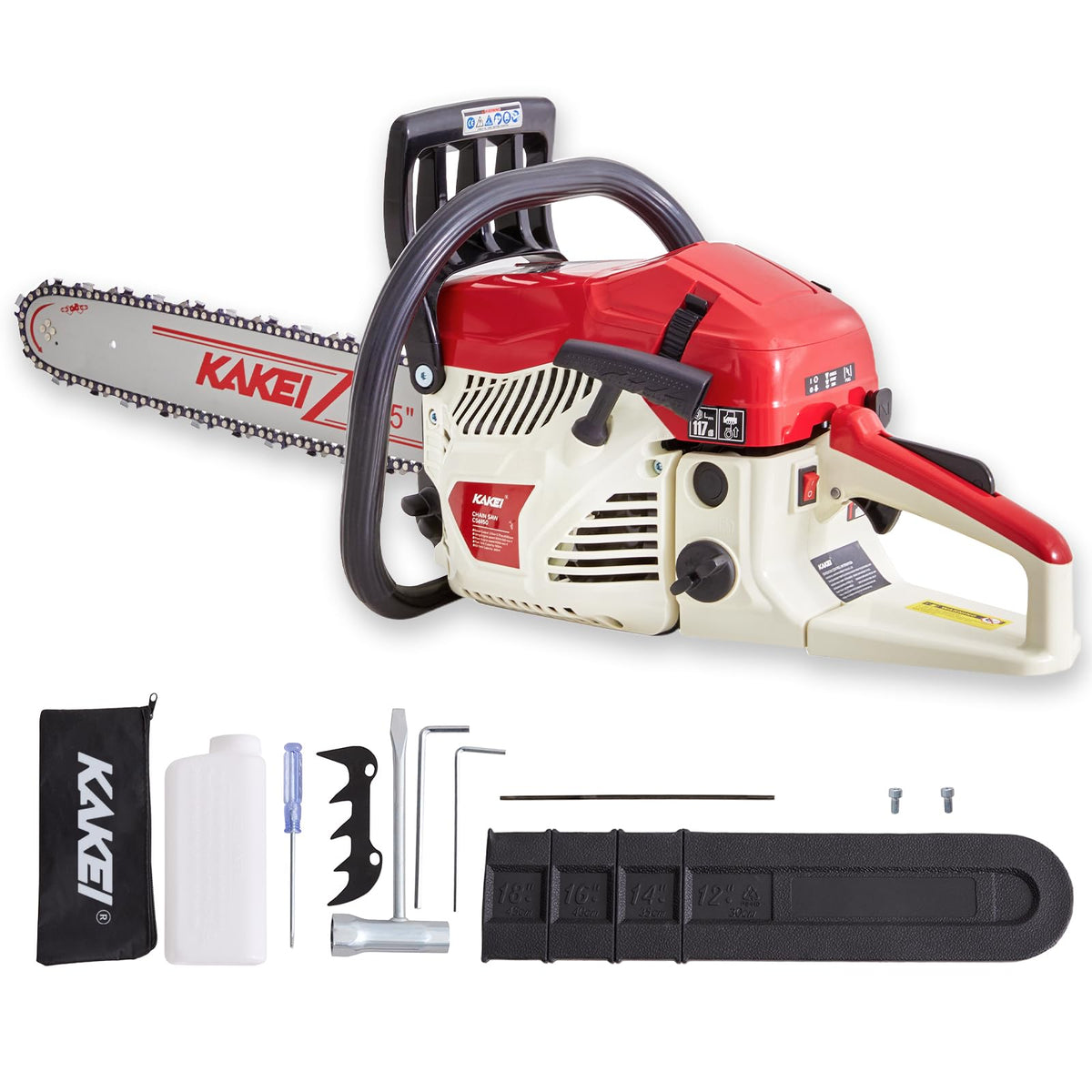 KAKEI 62cc chainsaw engine powering hardwood cuts with steady rpm