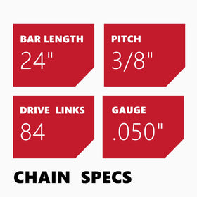 84 drive links provide stable performance on heavy-duty cuts.