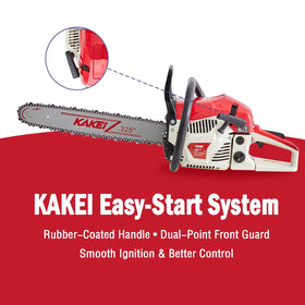 KAKEI chainsaw with large fuel tank enabling longer runtime
