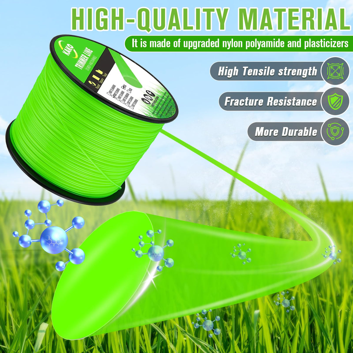 KAKO 080 round trimmer line delivers efficient cutting through thick grass